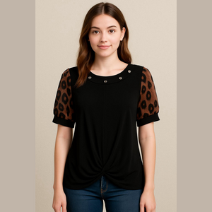 Vintage Cheetah Blouse with Rhinestones